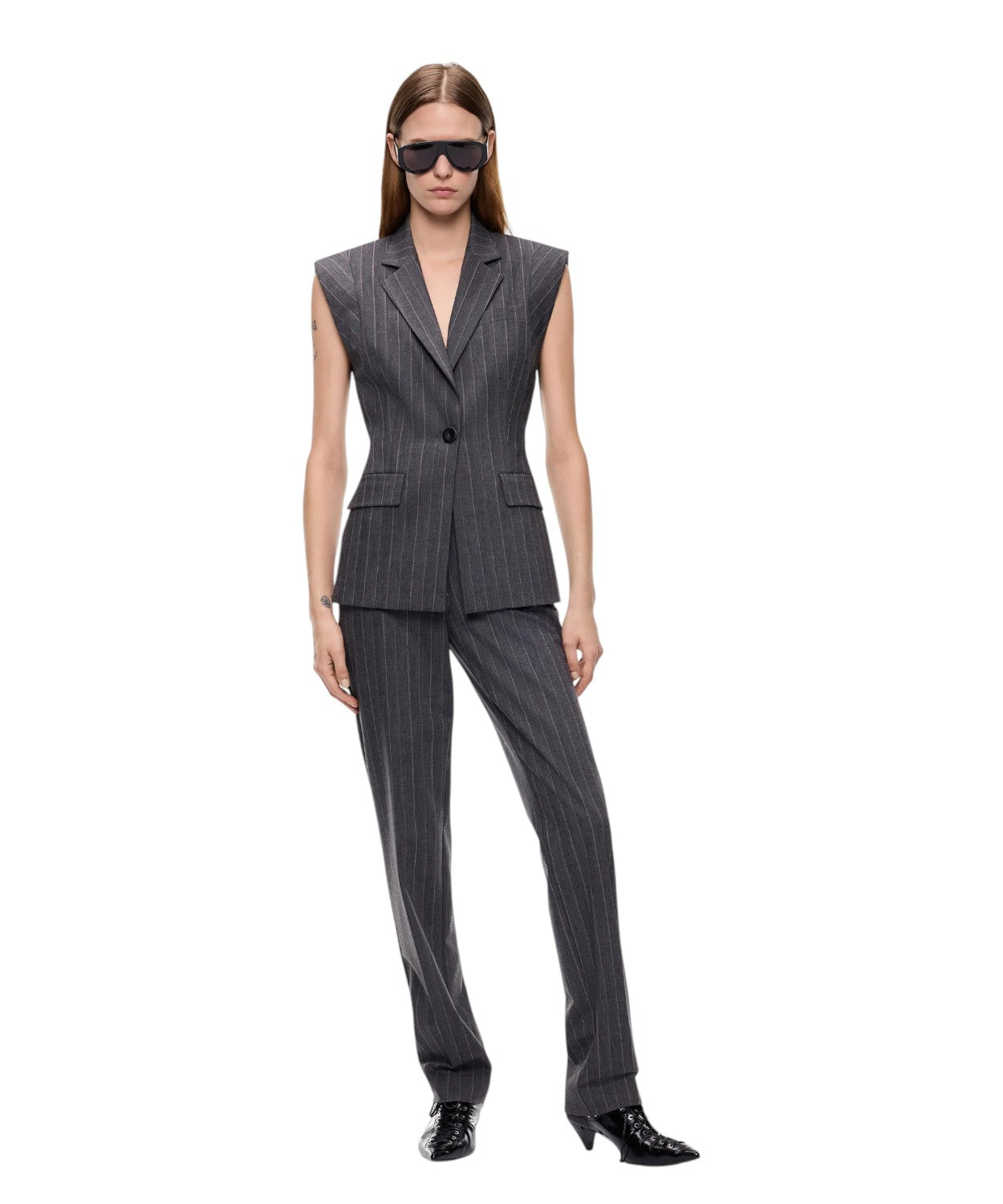 Gilet Donna Gessato Misto Lana Stretch Pinko