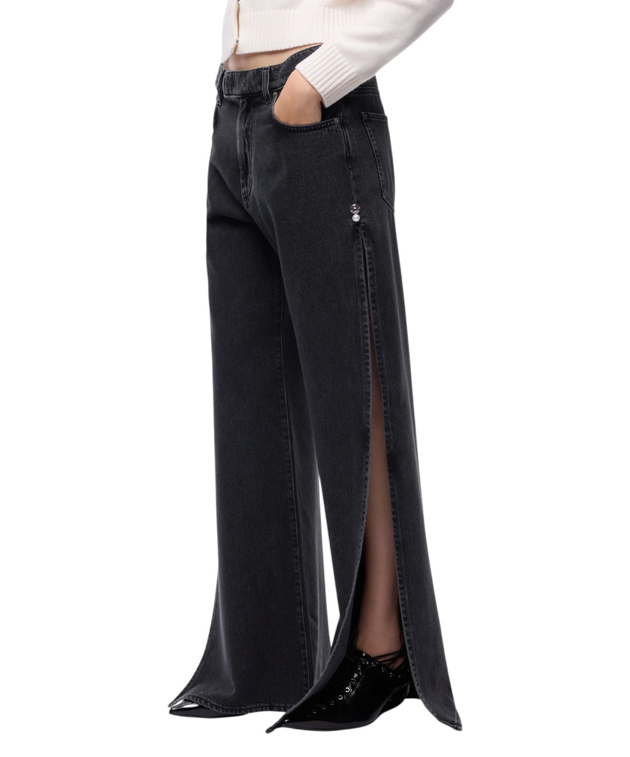 Pantaloni Pinko Wanda Denim con Spacco Laterale