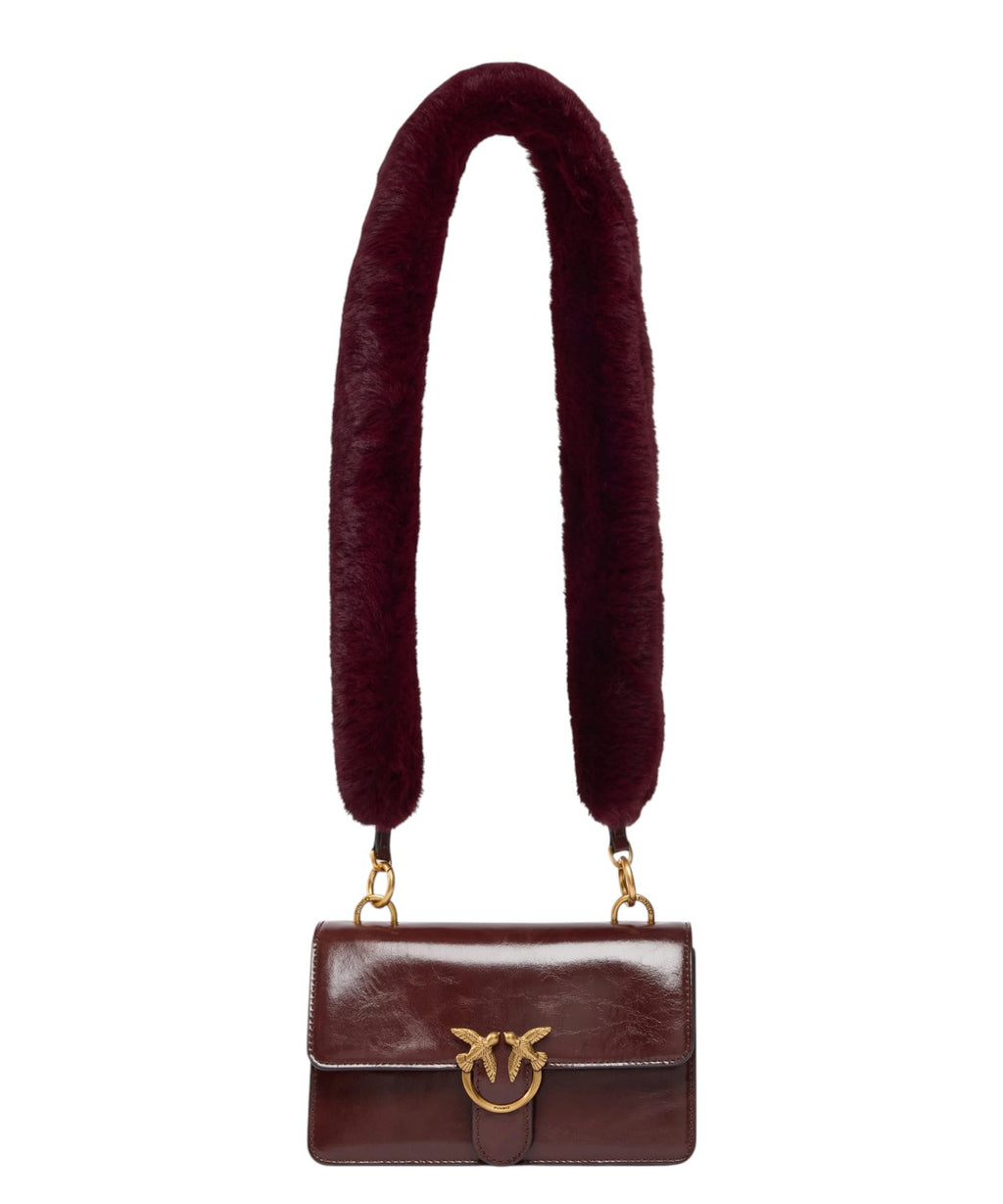 Mini Love Bag One Light Pinko en cuir brillant avec double bandoulière