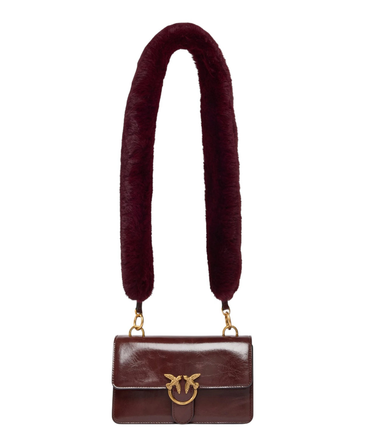 Mini Love Bag One Light Pinko en cuir brillant avec double bandoulière
