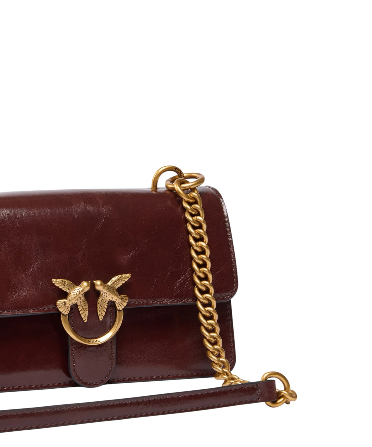 Mini Love Bag One Light Pinko en cuir brillant avec double bandoulière