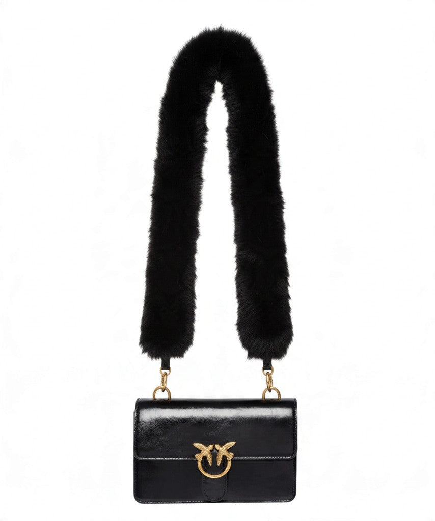 Mini Love Bag One Light Pinko en cuir brillant avec double bandoulière
