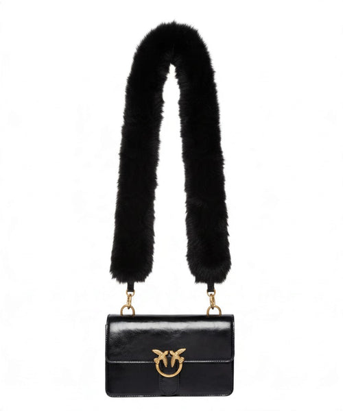 Mini Love Bag One Light Pinko en cuir brillant avec double bandoulière