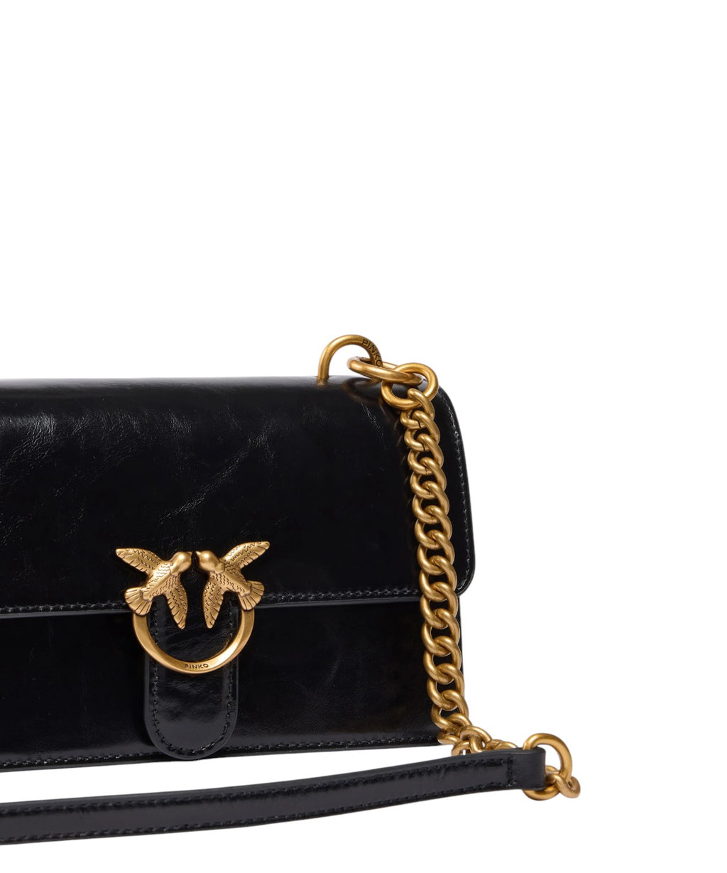 Mini Love Bag One Light Pinko en cuir brillant avec double bandoulière