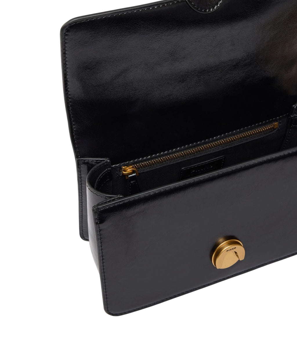 Mini Love Bag One Light Pinko en cuir brillant avec double bandoulière