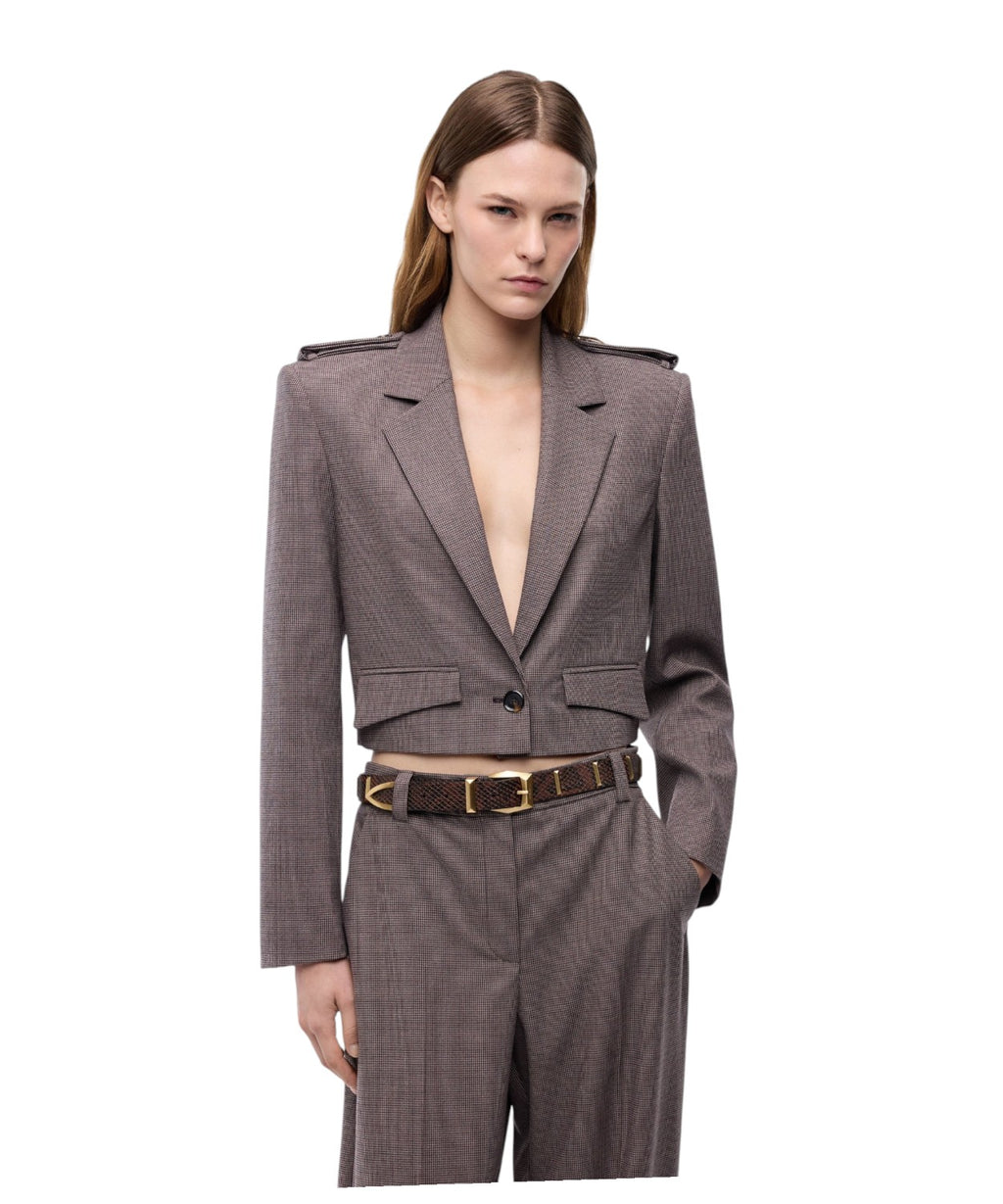 Giacca cropped Pinko in misto lana pied-de-poule