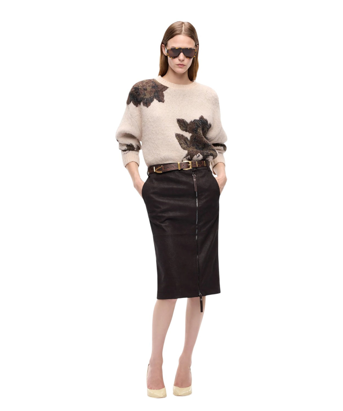 Jupe crayon femme effet cuir nubuck Pinko