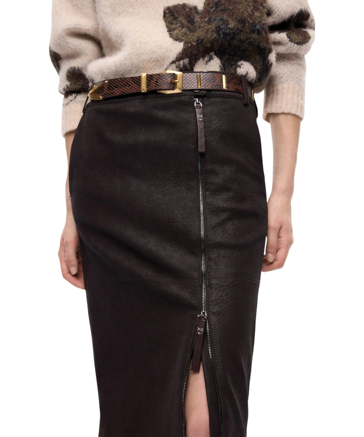 Jupe crayon femme effet cuir nubuck Pinko
