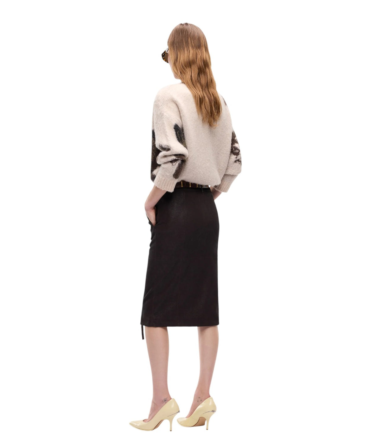 Jupe crayon femme effet cuir nubuck Pinko