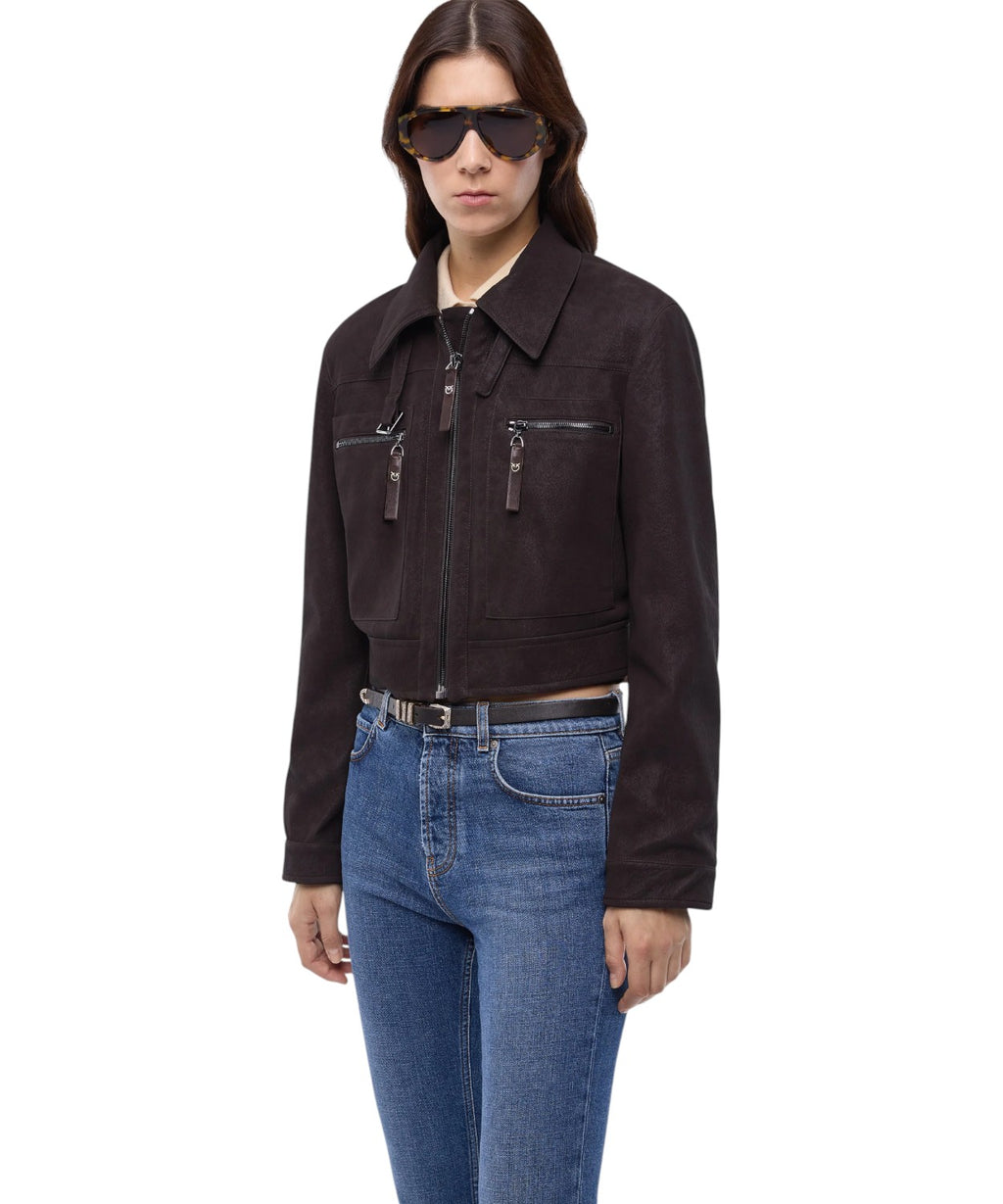 Veste courte en cuir nubuck PINKO