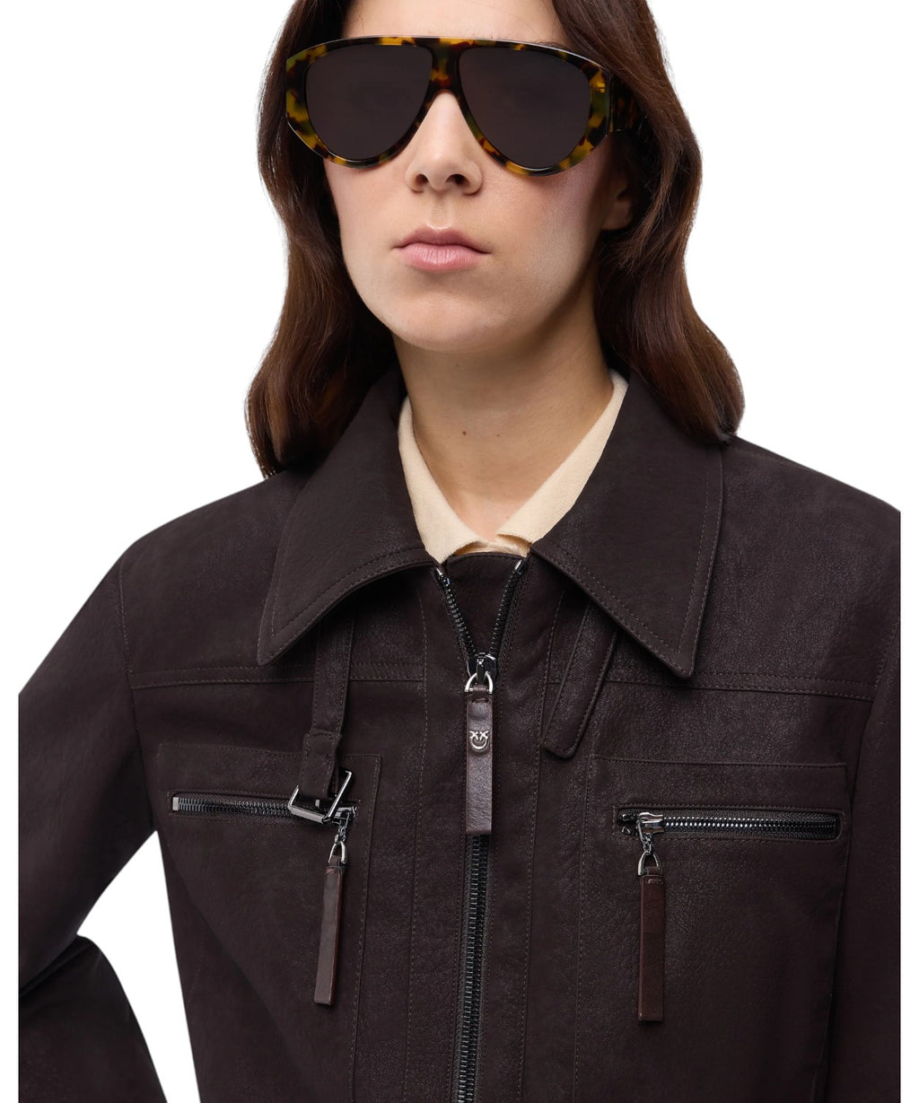 Veste courte en cuir nubuck PINKO