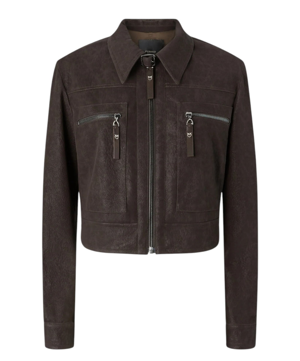 Veste courte en cuir nubuck PINKO