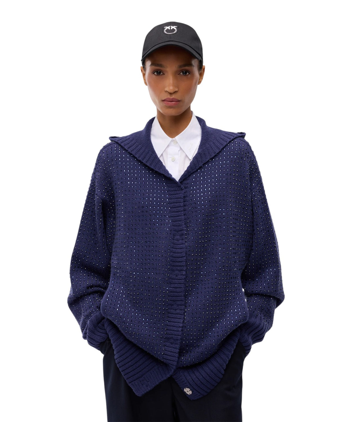 Cardigan femme oversize Pinko en laine mélangée avec strass