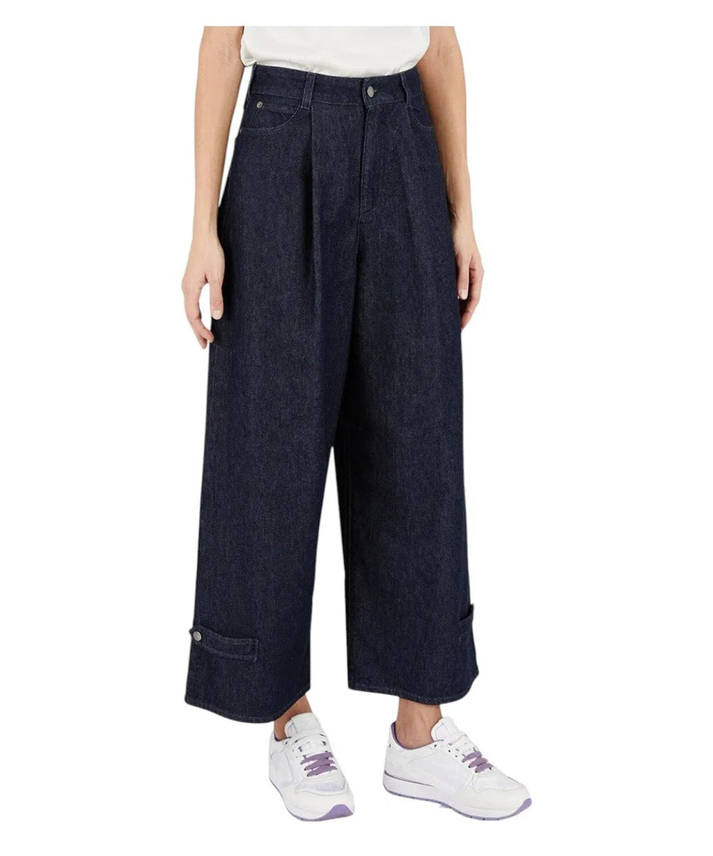 Jeans a vita alta con gamba ampia e pinces in denim rinse Icon-Jeans-Emporio Armani-Vittorio Citro Boutique
