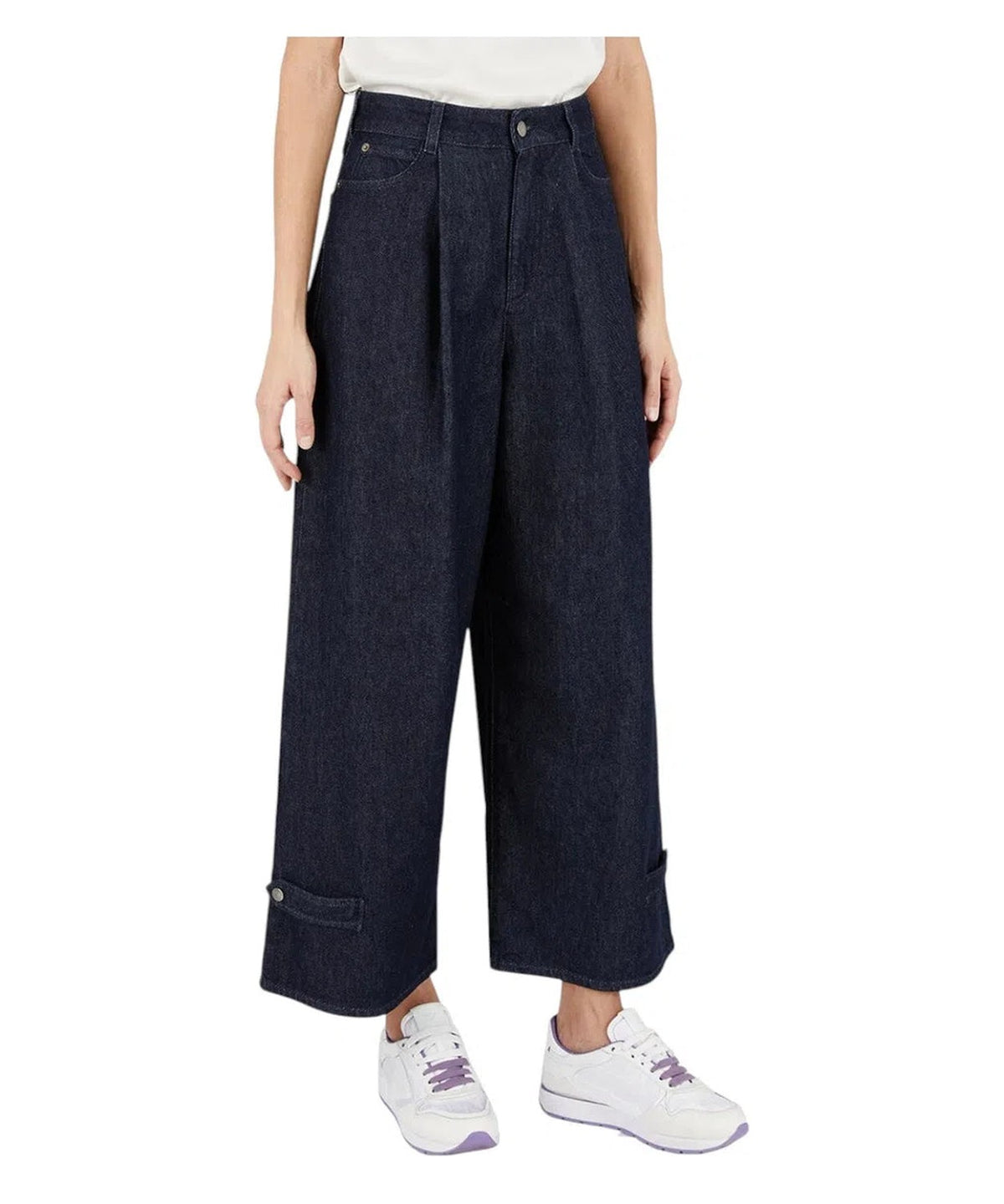 Jeans a vita alta con gamba ampia e pinces in denim rinse Icon-Jeans-Emporio Armani-Vittorio Citro Boutique