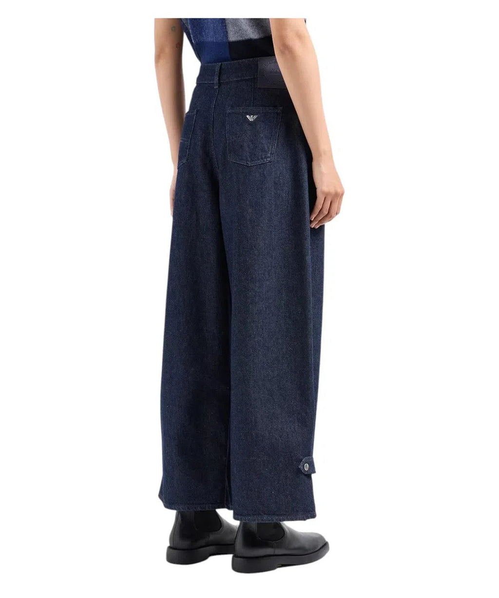 Jeans a vita alta con gamba ampia e pinces in denim rinse Icon-Jeans-Emporio Armani-Vittorio Citro Boutique