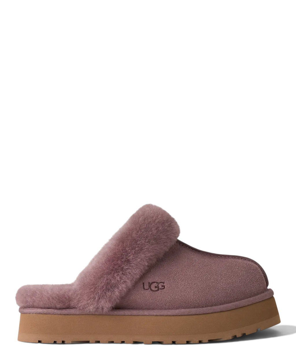 Claquettes UGG Disquette en daim et peau lainée avec semelle plateforme