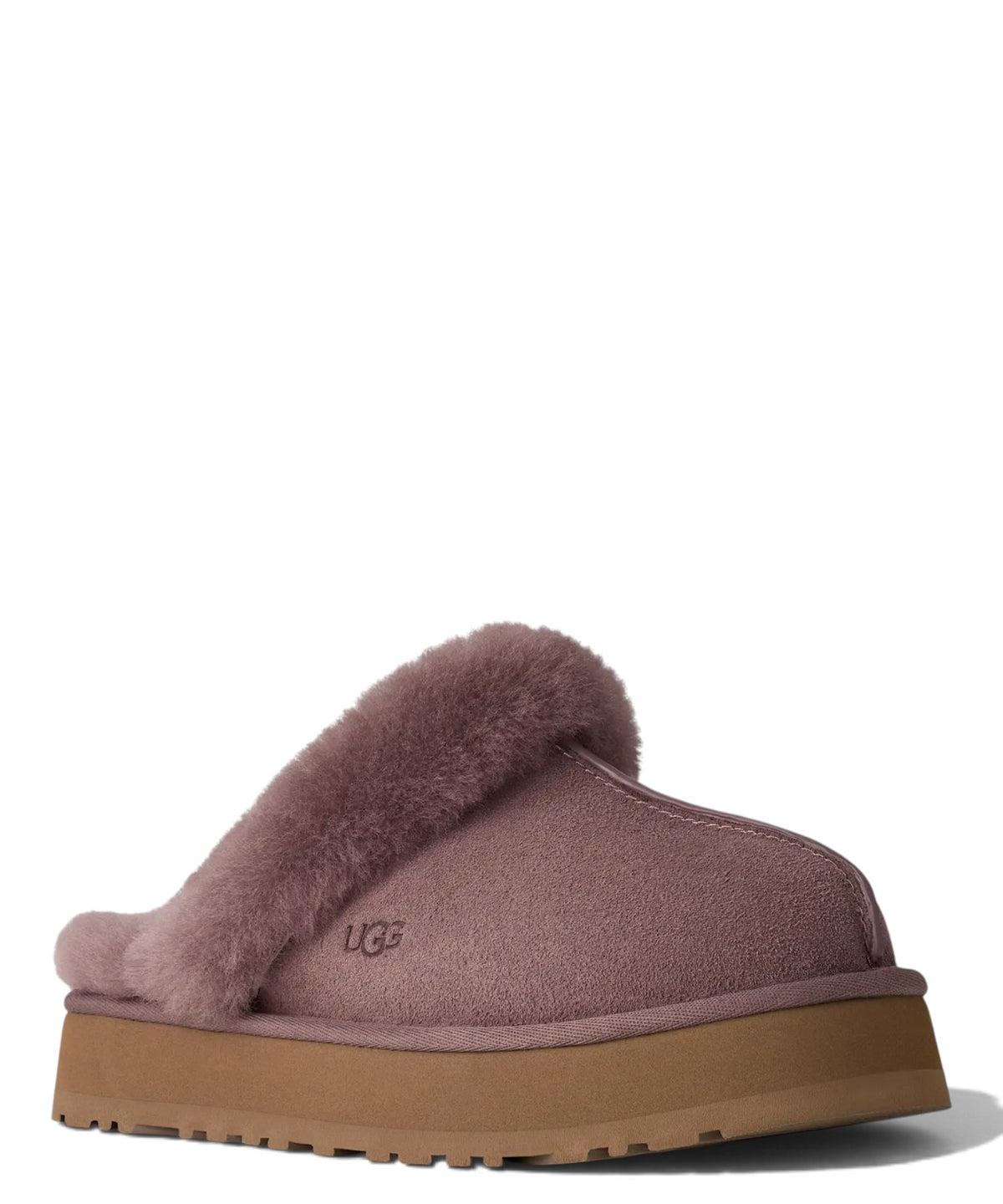 Claquettes UGG Disquette en daim et peau lainée avec semelle plateforme