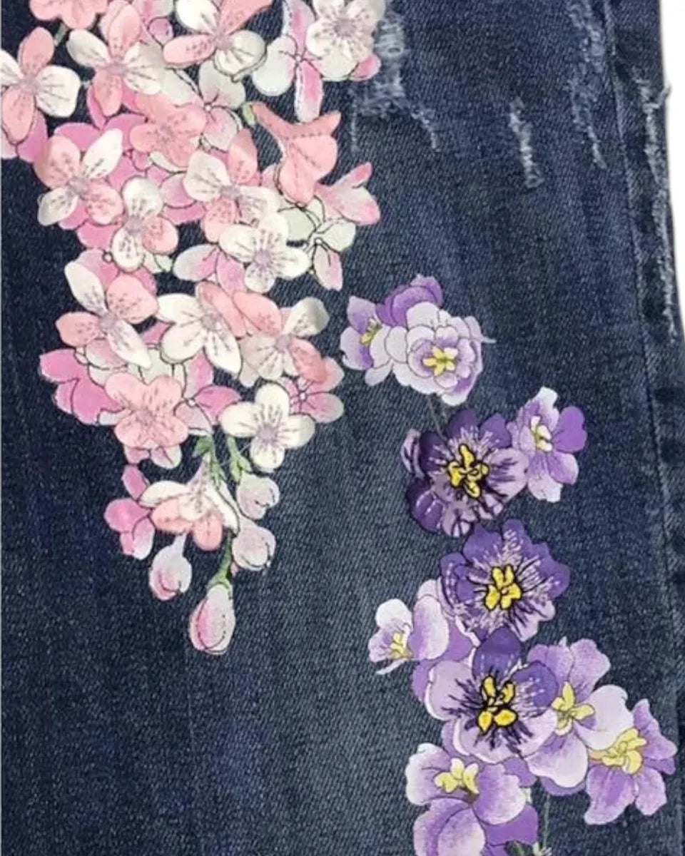 Jeans blu medio con ricamo floreale-BLUGIRLFOLIES-Jeans-Vittorio Citro Boutique