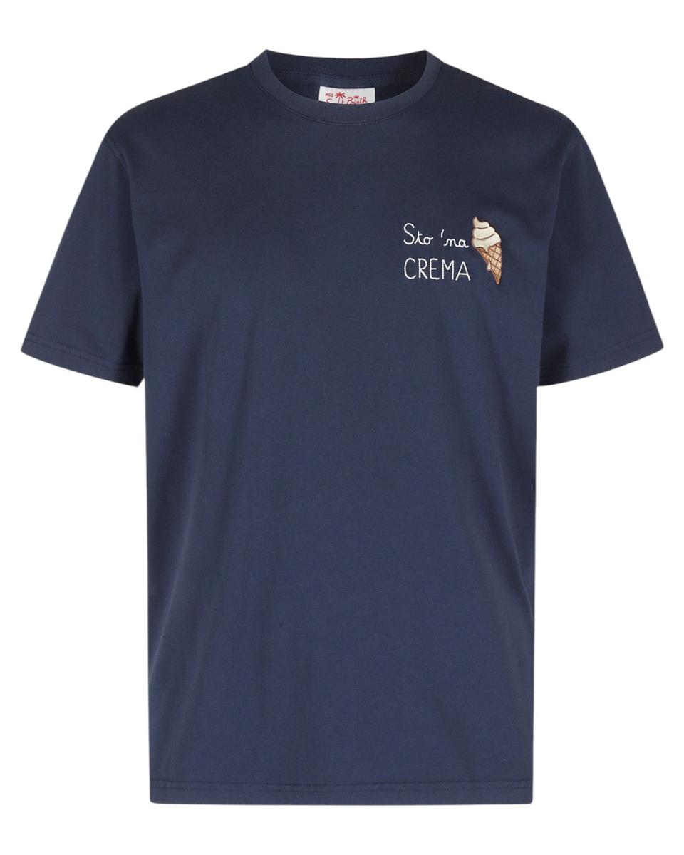 T-shirt Blu con Ricamo "Sto 'na Crema" in Cotone-Mc2 Saint Barth-T-shirt-Vittorio Citro Boutique