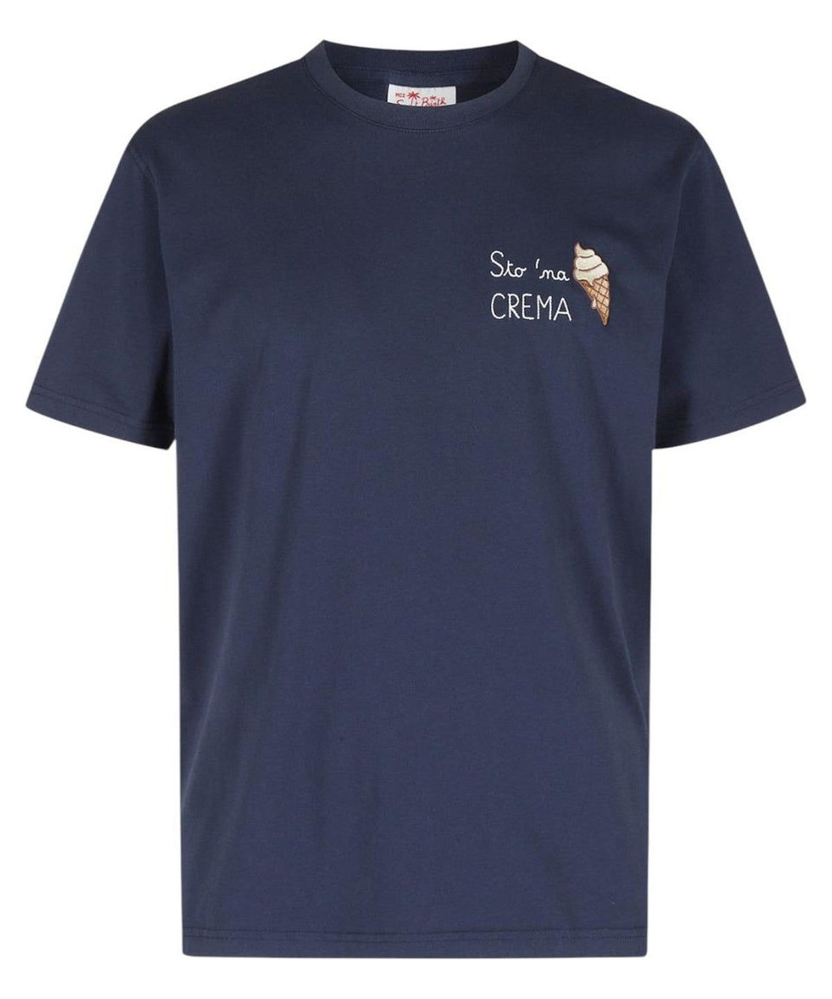 T-shirt Blu con Ricamo "Sto 'na Crema" in Cotone-Mc2 Saint Barth-T-shirt-Vittorio Citro Boutique