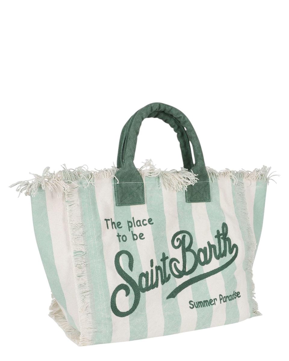 Borsa a Spalla Vanity in Canvas di Cotone a Righe Verdi-Mc2 Saint Barth-Borse a spalla-Vittorio Citro Boutique