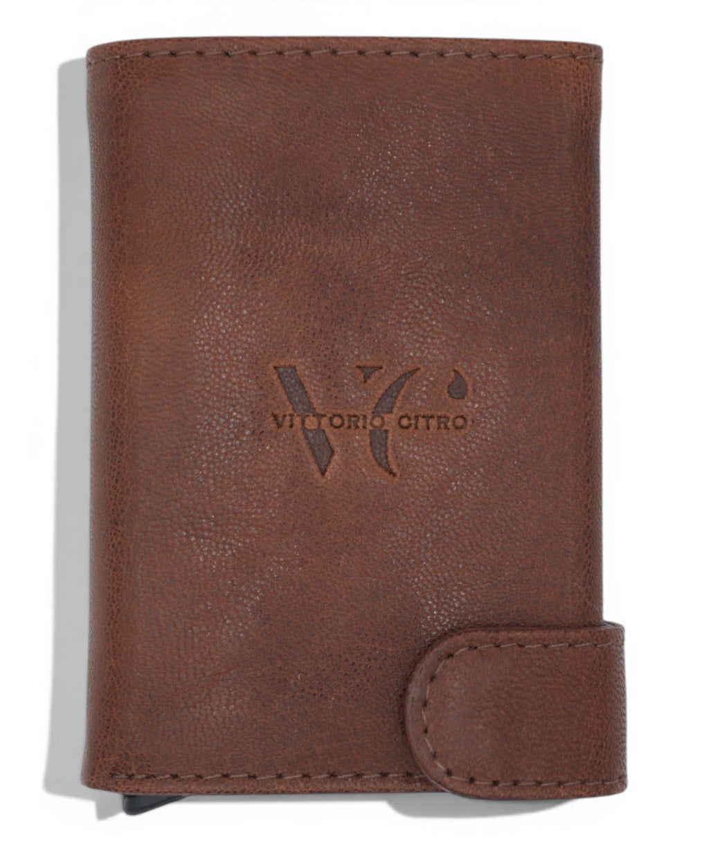 Portefeuille en cuir véritable marron avec protection RFID