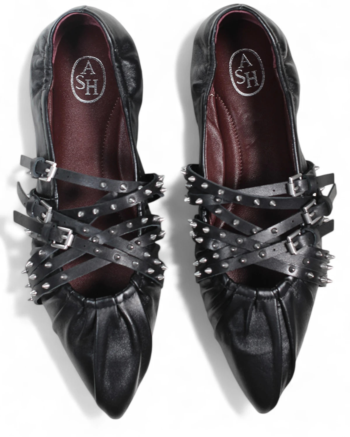 Ballerine Brendah in Pelle Nera con Punta Affusolata e Borchie-ASH-Ballerine-Vittorio Citro Boutique