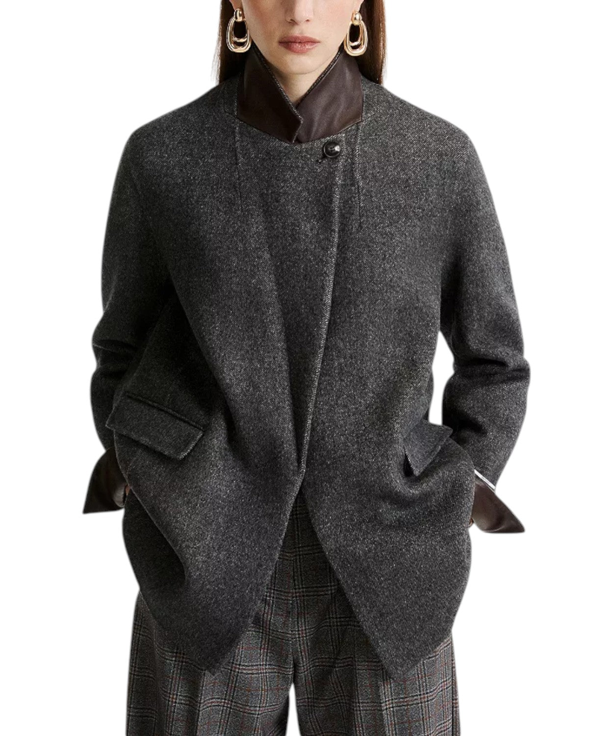 Blazer Marella in Lana con Dettagli in Pelle per Donna