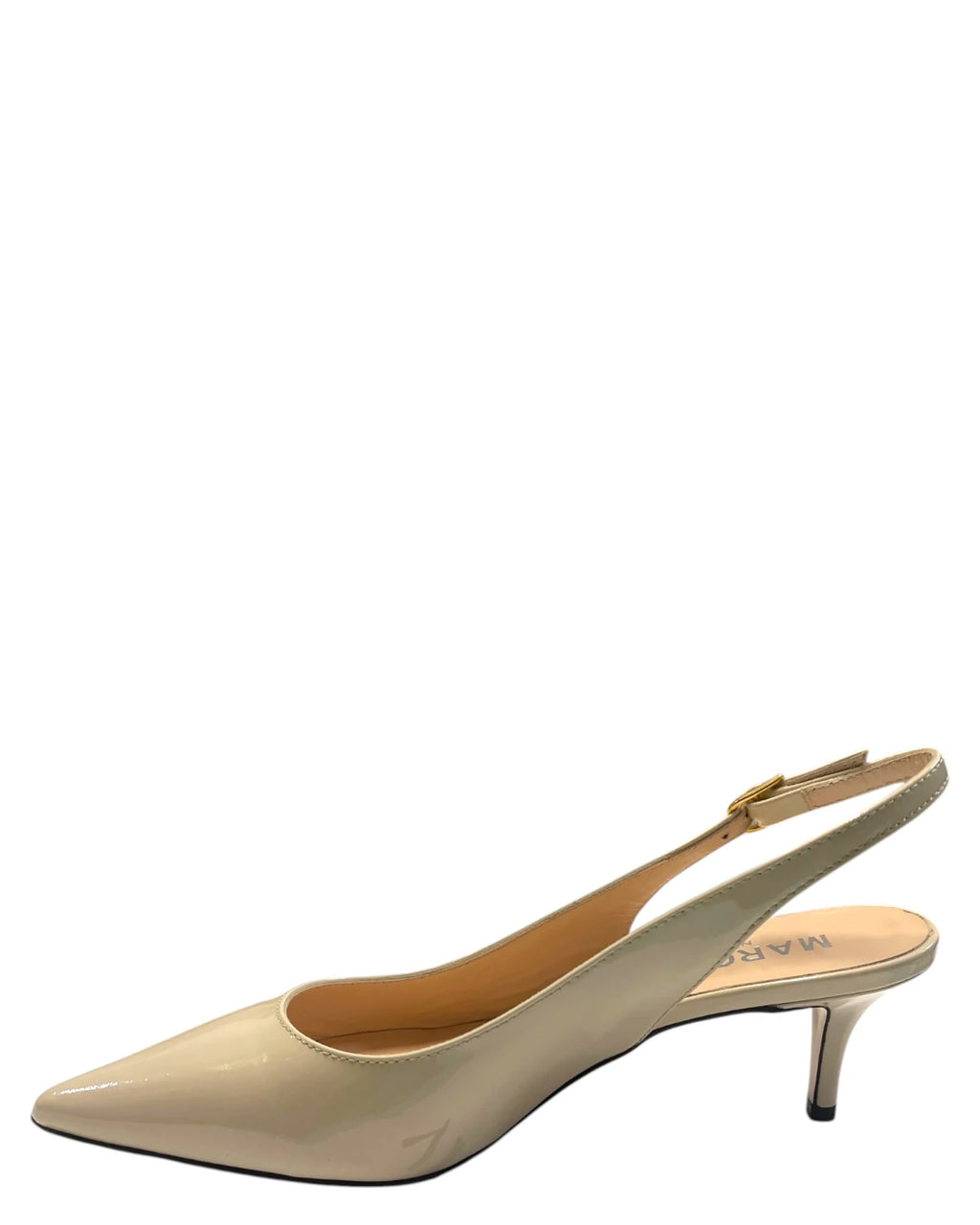 Marc Ellis Slingback Femme en Vernis Beige avec Talon Bas