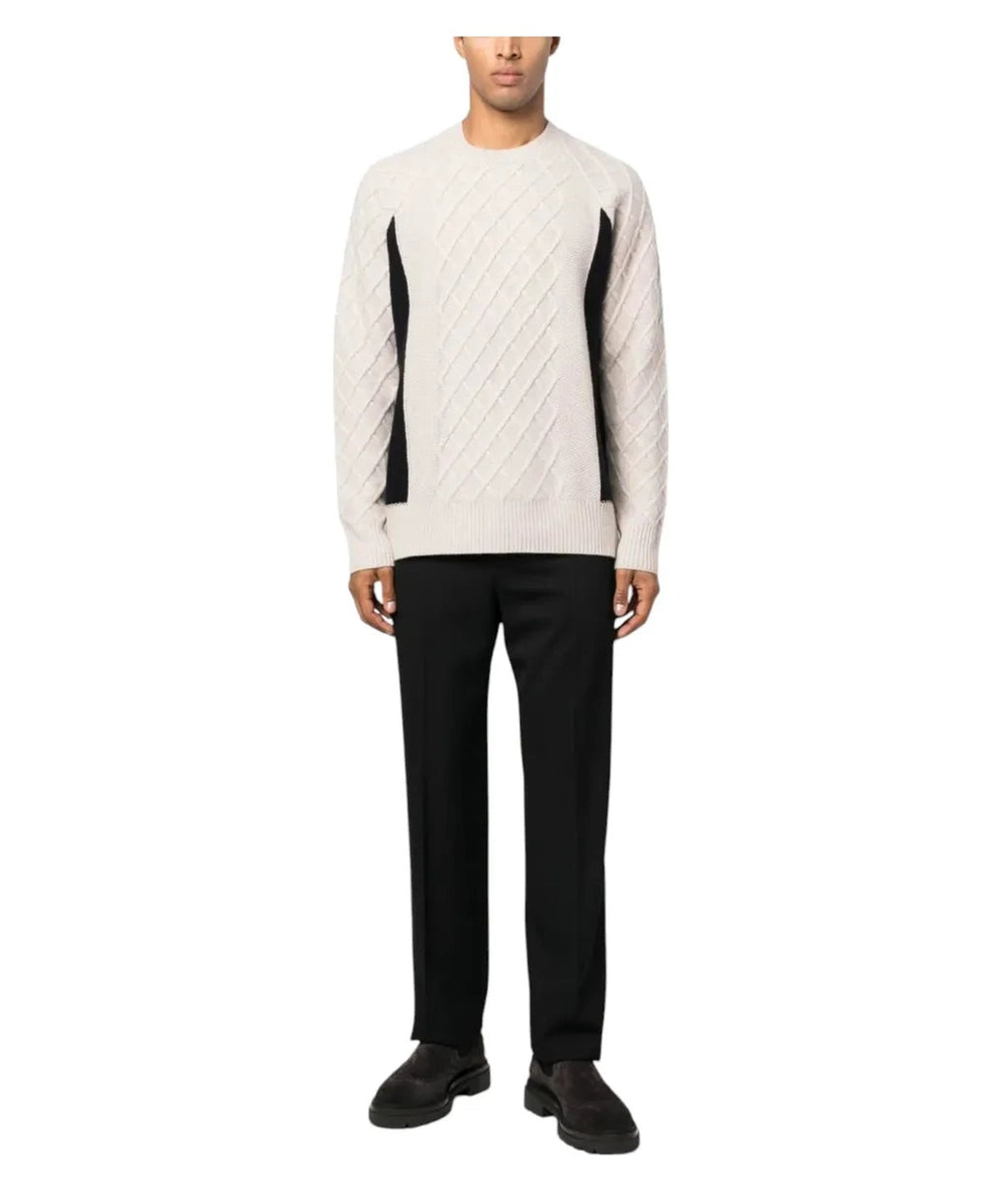 Maglione Emporio Armani in pura lana color-block con pattern a rombi-Emporio Armani-Maglieria-Vittorio Citro Boutique