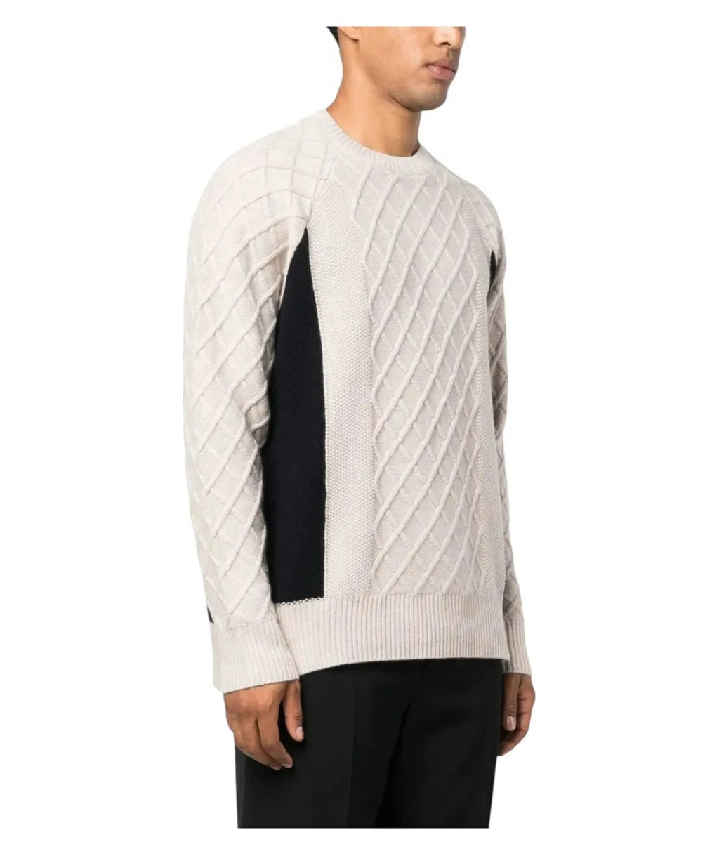 Maglione Emporio Armani in pura lana color-block con pattern a rombi-Emporio Armani-Maglieria-Vittorio Citro Boutique