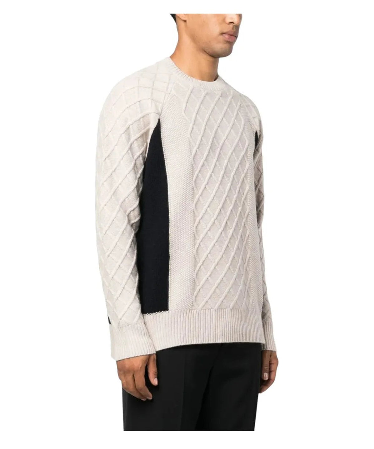 Maglione Emporio Armani in pura lana color-block con pattern a rombi-Emporio Armani-Maglieria-Vittorio Citro Boutique