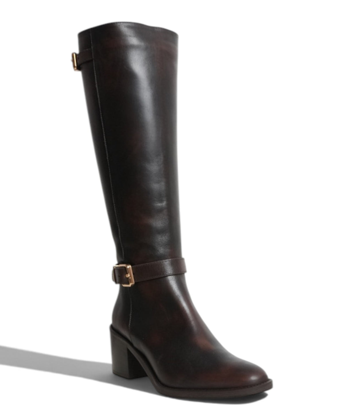 Botte haute femme en cuir avec boucles et talon de 5 cm