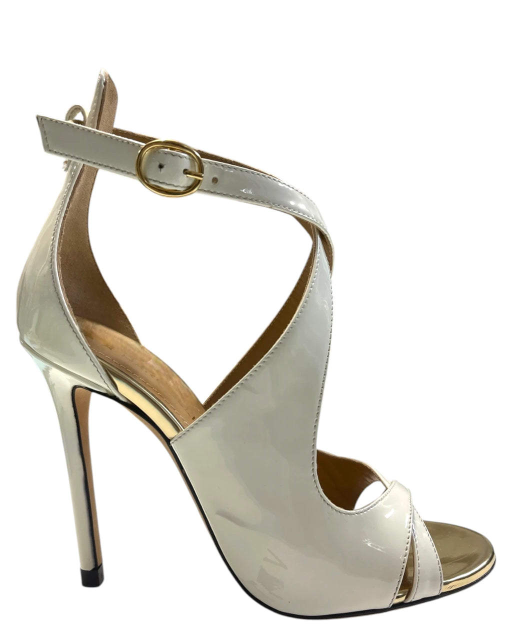 Sandale femme en vernis blanc avec talon stiletto 11 cm