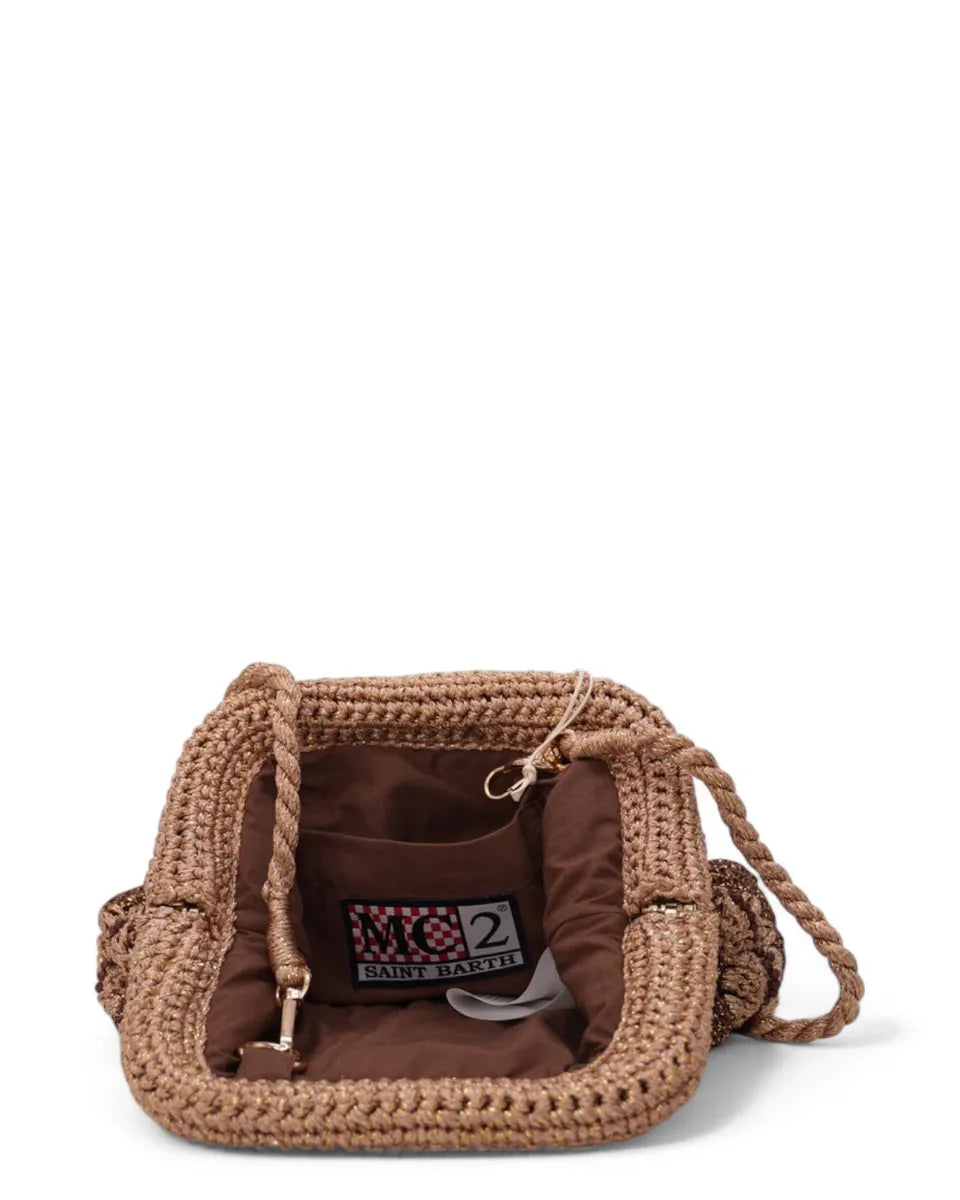 Pouch Saint Barth in Lurex Marrone Uncinetto con Tracolla Removibile-Mc2 Saint Barth-Pochette-Vittorio Citro Boutique