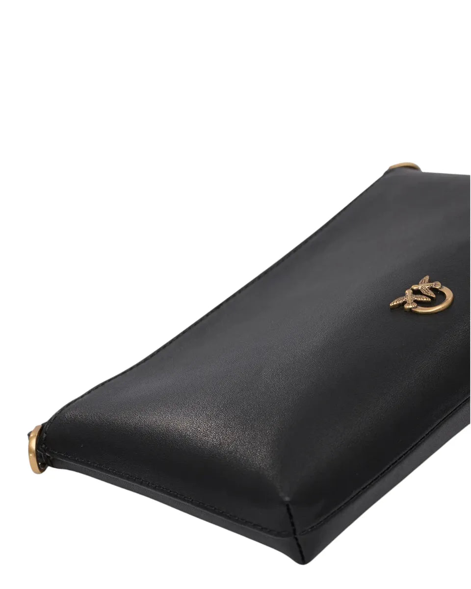 Borsa a Tracolla Piatta in Pelle con Logo Love Birds-Pinko-Pochette-Vittorio Citro Boutique