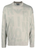 Maglione in misto lana vergine con logo jacquard all over-Emporio Armani-Maglieria-Vittorio Citro Boutique