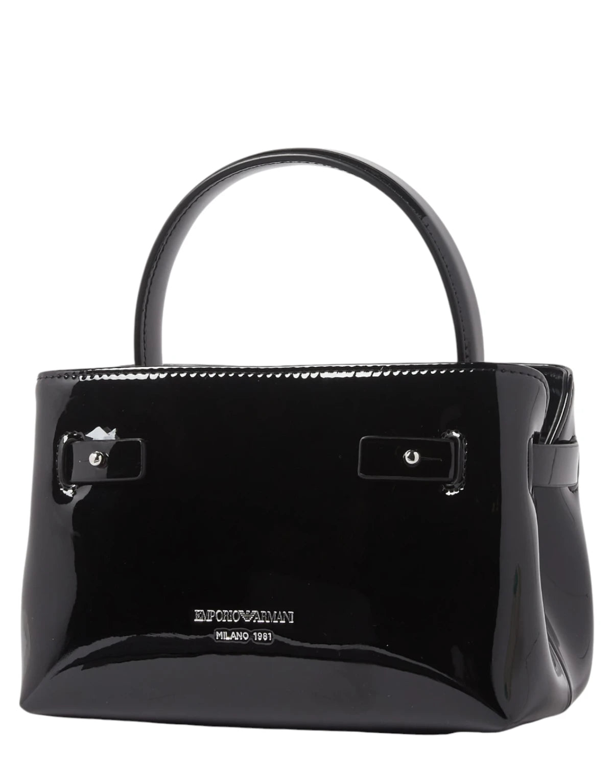 Mini Borsa a Mano in Similpelle Verniciata Nera-Emporio Armani-Borse a mano-Vittorio Citro Boutique