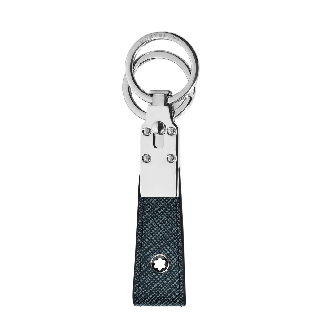 Porte-clés Montblanc avec passant en tweed bleu couture 220397