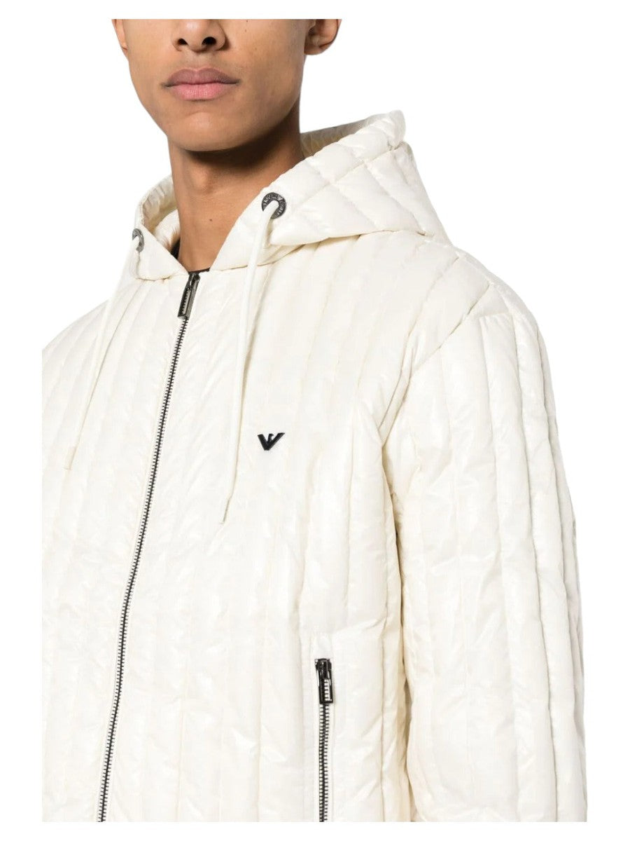 Piumino con cappuccio water repellent in nylon matelassé verticale-Emporio Armani-Piumini-Vittorio Citro Boutique