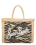 Borsa Vanity in rafia zebrata con frange e logo ricamato-Mc2 Saint Barth-Borse a spalla-Vittorio Citro Boutique