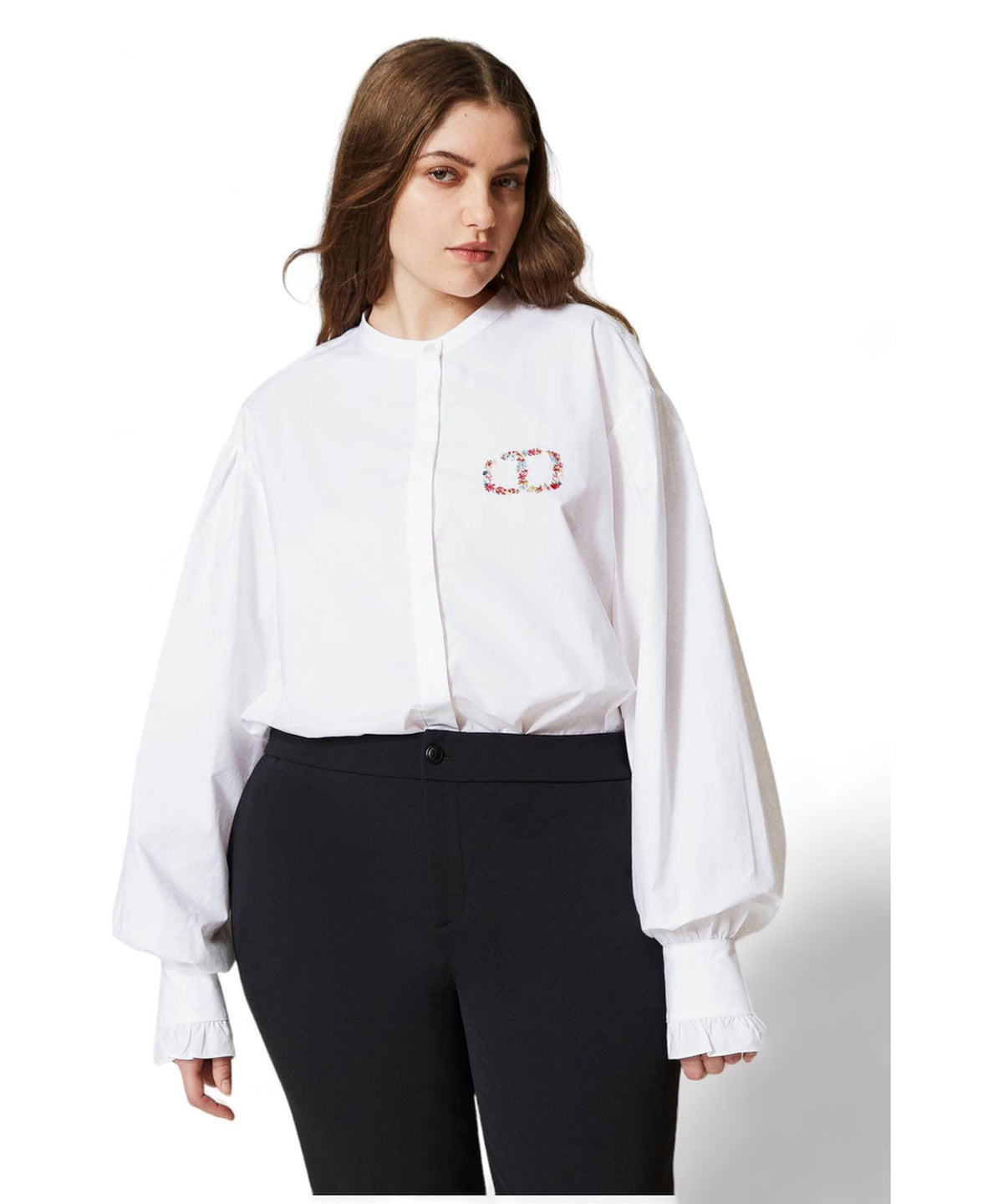 Camicia in popeline con ricamo Oval T a fiori-Twinset-Camicie-Vittorio Citro Boutique