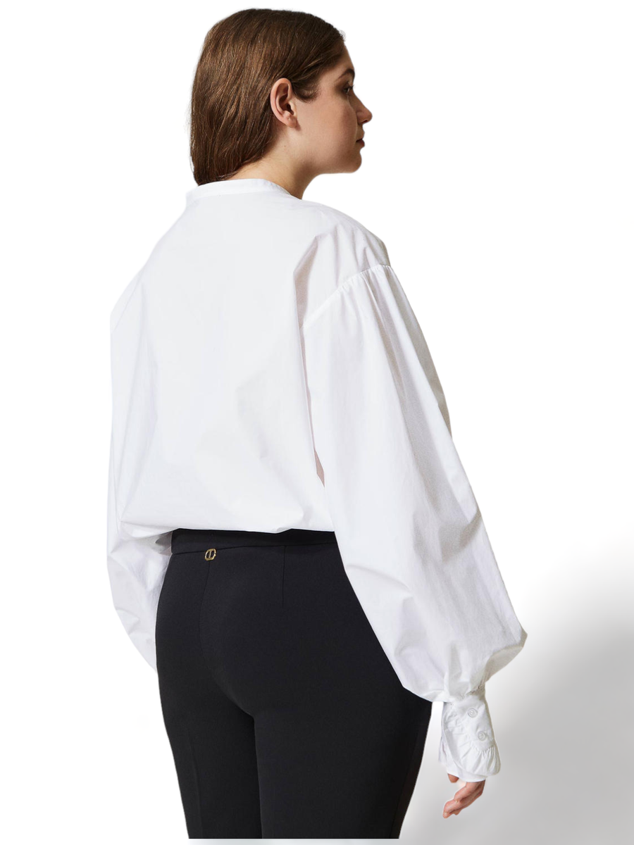 Camicia in popeline con ricamo Oval T a fiori-Twinset-Camicie-Vittorio Citro Boutique