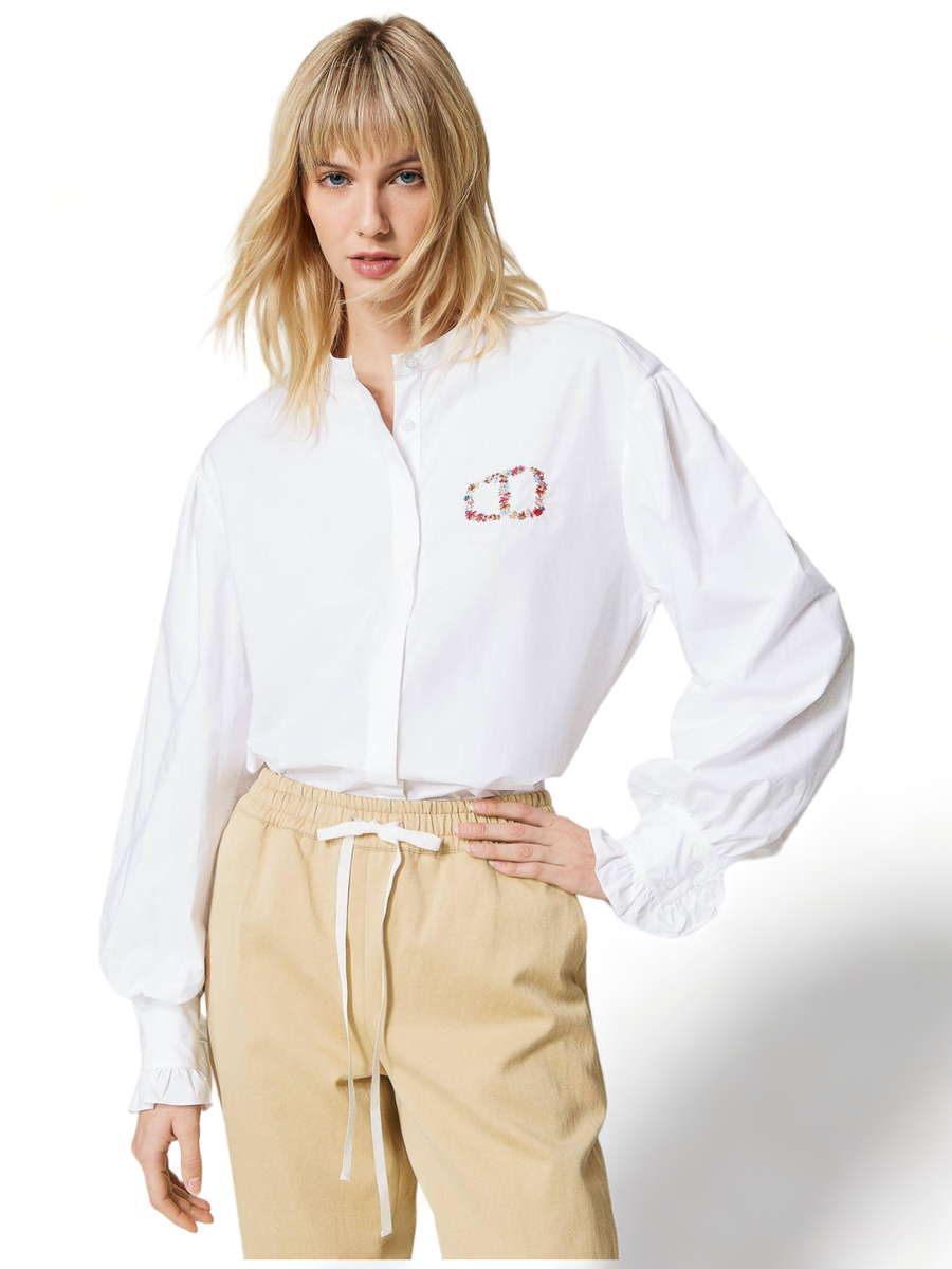 Camicia in popeline con ricamo Oval T a fiori-Twinset-Camicie-Vittorio Citro Boutique