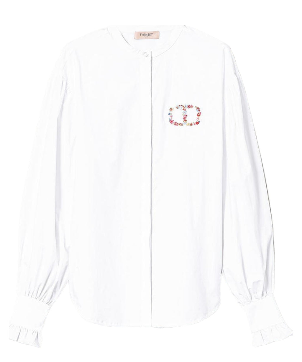 Camicia in popeline con ricamo Oval T a fiori-Twinset-Camicie-Vittorio Citro Boutique