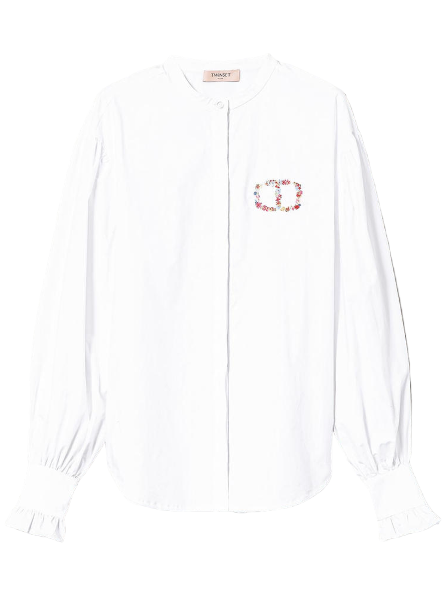 Camicia in popeline con ricamo Oval T a fiori-Twinset-Camicie-Vittorio Citro Boutique