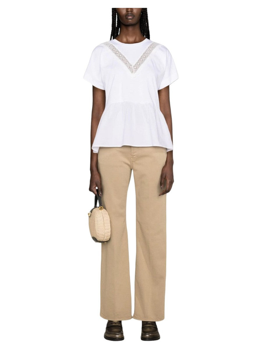 T-shirt con Inserti in Pizzo e Dettagli Arricciati-Twinset-T-shirt-Vittorio Citro Boutique