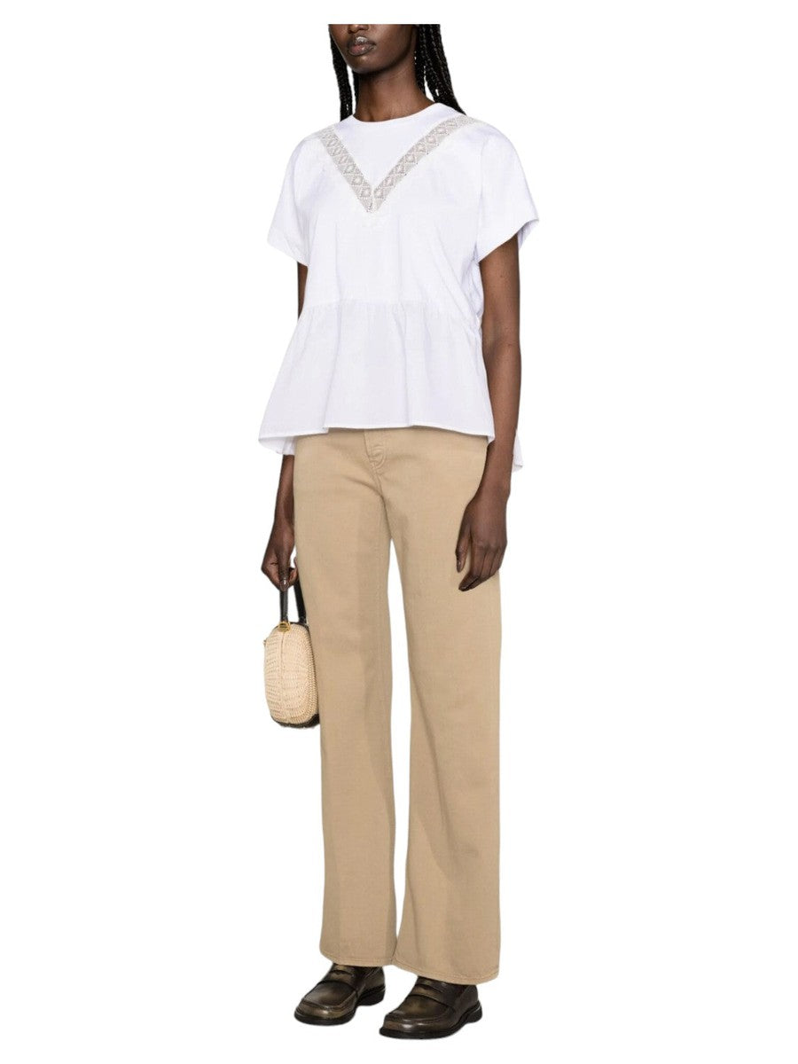 T-shirt con Inserti in Pizzo e Dettagli Arricciati-Twinset-T-shirt-Vittorio Citro Boutique