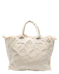 Borsa Vanity beige in cotone con ricamo e frange-Mc2 Saint Barth-Borse a spalla-Vittorio Citro Boutique